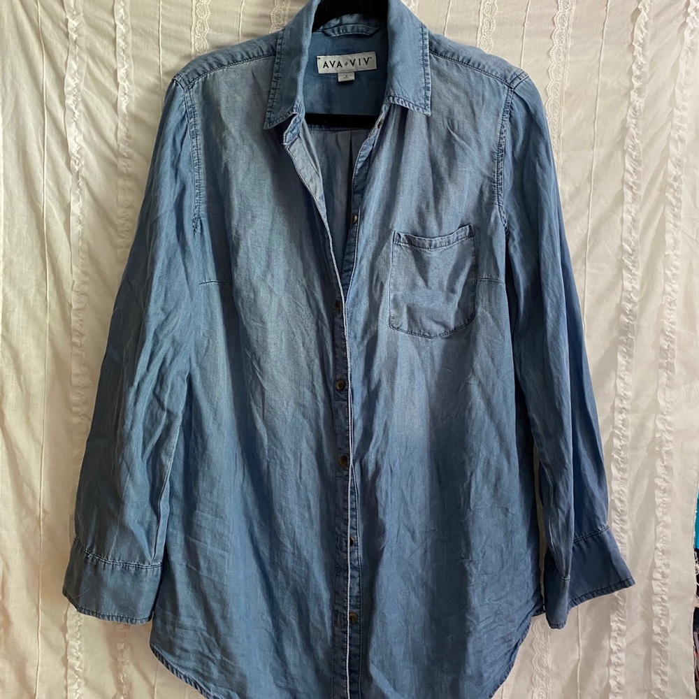 Ava Viv denim chambray button down shirt size X